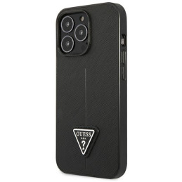Guess Saffiano Triangle Logo dėklas, skirtas iPhone 14 Pro - juodas