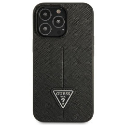 Guess Saffiano Triangle Logo dėklas, skirtas iPhone 14 Pro - juodas