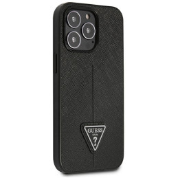 Guess Saffiano Triangle Logo dėklas, skirtas iPhone 14 Pro - juodas