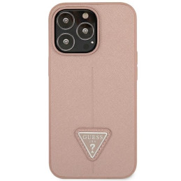 Guess Saffiano Triangle Logo dėklas iPhone 14 Pro - rožinis