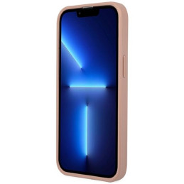 Guess Saffiano Triangle Logo dėklas iPhone 14 Pro - rožinis