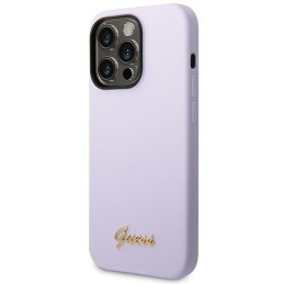 Guess Silicone Vintage Gold Logo dėklas, skirtas iPhone 14 Pro - violetinė