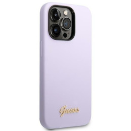 Guess Silicone Vintage Gold Logo dėklas, skirtas iPhone 14 Pro - violetinė