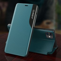 Elegantiškas Eco Leather View Case dėklas su atvartu ir stovo funkcija, skirtas iPhone 13 Pro Max, juodas