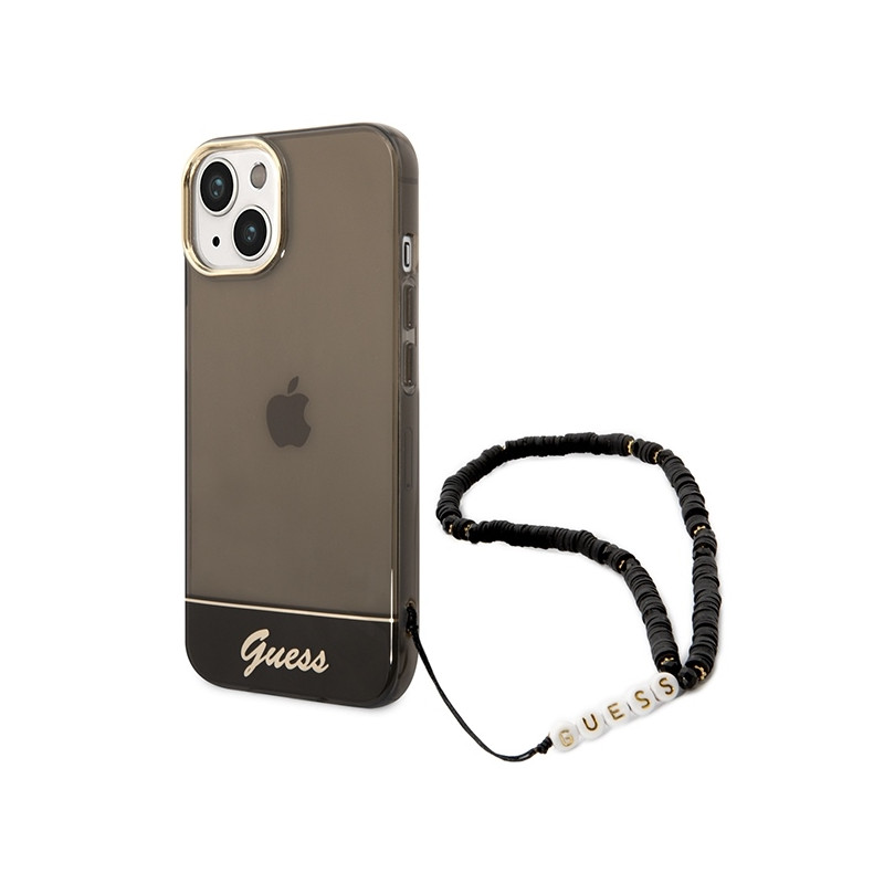 Guess Translucent Pearl Strap dėklas, skirtas iPhone 14 Plus - juodas