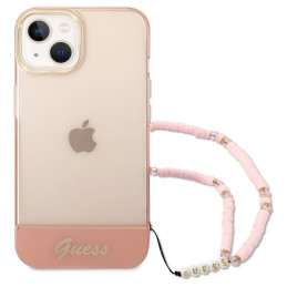 Guess Translucent Pearl Strap dėklas iPhone 14 Plus - rožinis