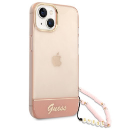 Guess Translucent Pearl Strap dėklas iPhone 14 Plus - rožinis