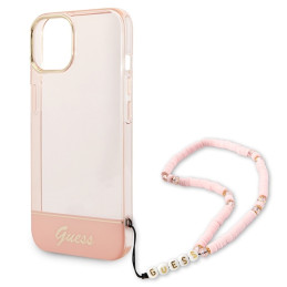 Guess Translucent Pearl Strap dėklas iPhone 14 Plus - rožinis