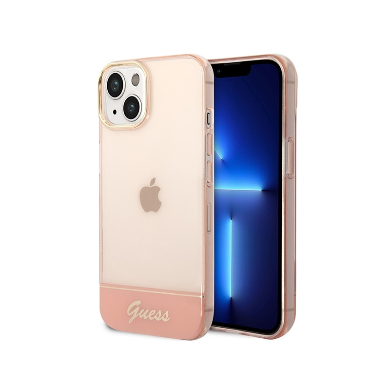 Guess Permatomas dėklas iPhone 14 Plus - rožinis