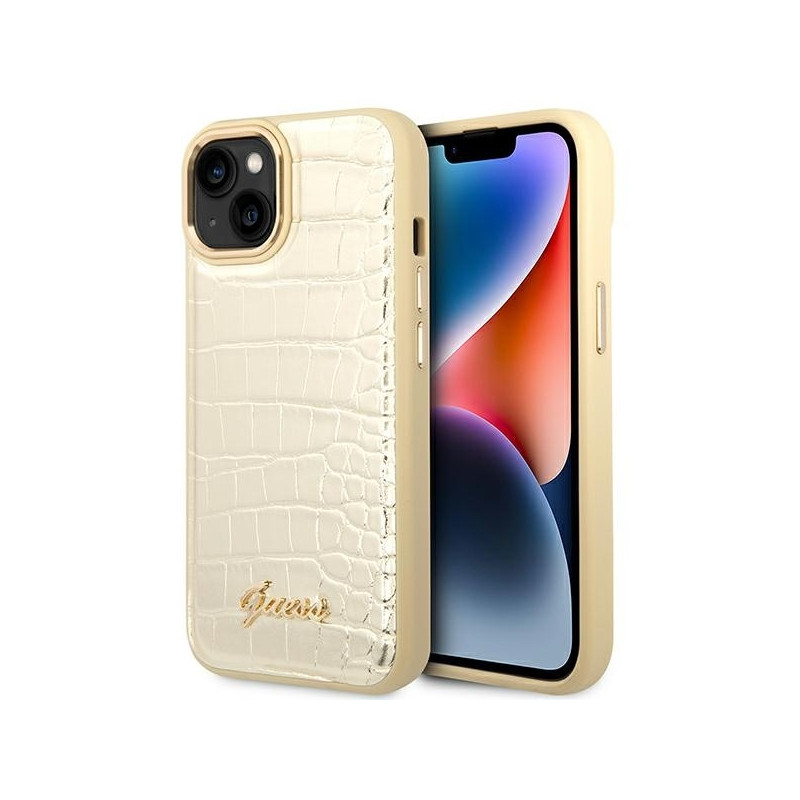 Guess Croco Collection dėklas iPhone 14 Plus - auksinis