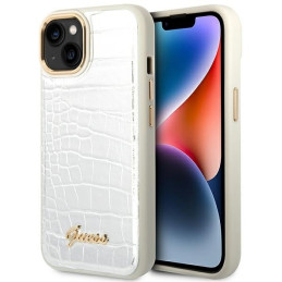 Guess Croco Collection dėklas iPhone 14 Plus - sidabrinis
