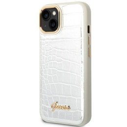 Guess Croco Collection dėklas iPhone 14 Plus - sidabrinis