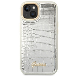 Guess Croco Collection dėklas iPhone 14 Plus - sidabrinis