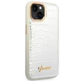 Guess Croco Collection dėklas iPhone 14 Plus - sidabrinis