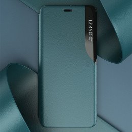 Eco Leather View Case, elegantiškas dėklas su atvartu ir stovo funkcija, skirtas iPhone 13 Pro Max, mėlynas