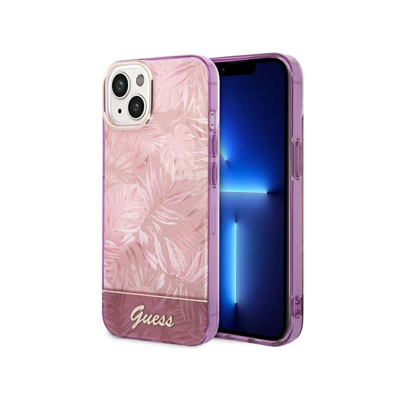 Guess Jungle Collection dėklas iPhone 14 Plus - rožinis