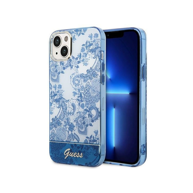 Guess Porcelain Collection dėklas, skirtas iPhone 14 Plus - mėlynas