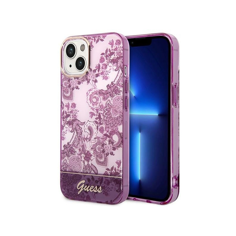 Guess Porcelain Collection dėklas, skirtas iPhone 14 Plus - fuksijos spalvos