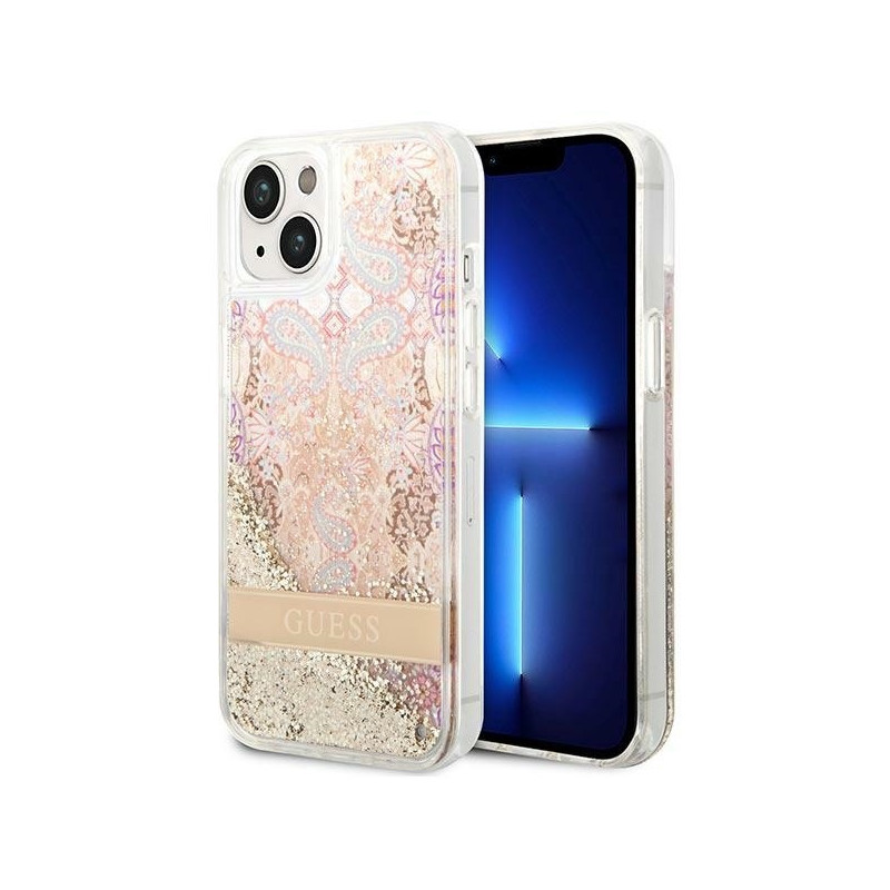 Guess Paisley Liquid Glitter dėklas iPhone 14 Plus - auksinis