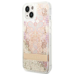 Guess Paisley Liquid Glitter dėklas iPhone 14 Plus - auksinis