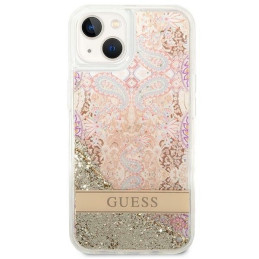 Guess Paisley Liquid Glitter dėklas iPhone 14 Plus - auksinis