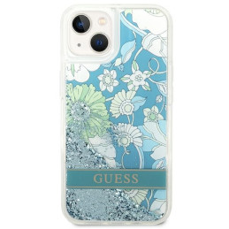 Guess Flower Liquid Glitter dėklas iPhone 14 Plus - žalias