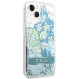 Guess Flower Liquid Glitter dėklas iPhone 14 Plus - žalias