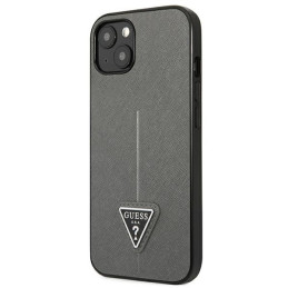 Guess Saffiano Triangle Logo dėklas iPhone 14 Plus - sidabrinis