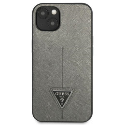 Guess Saffiano Triangle Logo dėklas iPhone 14 Plus - sidabrinis