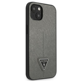 Guess Saffiano Triangle Logo dėklas iPhone 14 Plus - sidabrinis