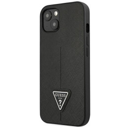 Guess Saffiano Triangle Logo dėklas, skirtas iPhone 14 Plus - juodas
