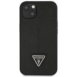 Guess Saffiano Triangle Logo dėklas, skirtas iPhone 14 Plus - juodas