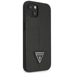 Guess Saffiano Triangle Logo dėklas, skirtas iPhone 14 Plus - juodas