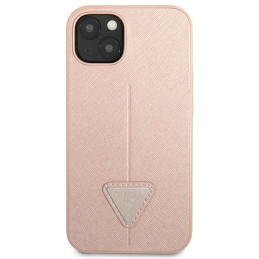 Guess Saffiano Triangle Logo dėklas iPhone 14 Plus - rožinis
