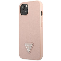 Guess Saffiano Triangle Logo dėklas iPhone 14 Plus - rožinis