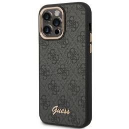Guess 4G Vintage Gold Logo dėklas, skirtas iPhone 14 Pro Max - juodas