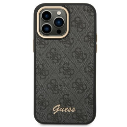 Guess 4G Vintage Gold Logo dėklas, skirtas iPhone 14 Pro Max - juodas