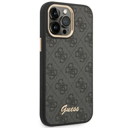Guess 4G Vintage Gold Logo dėklas, skirtas iPhone 14 Pro Max - juodas