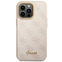 Guess 4G Vintage Gold Logo dėklas, skirtas iPhone 14 Pro Max - rožinis