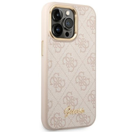 Guess 4G Vintage Gold Logo dėklas, skirtas iPhone 14 Pro Max - rožinis