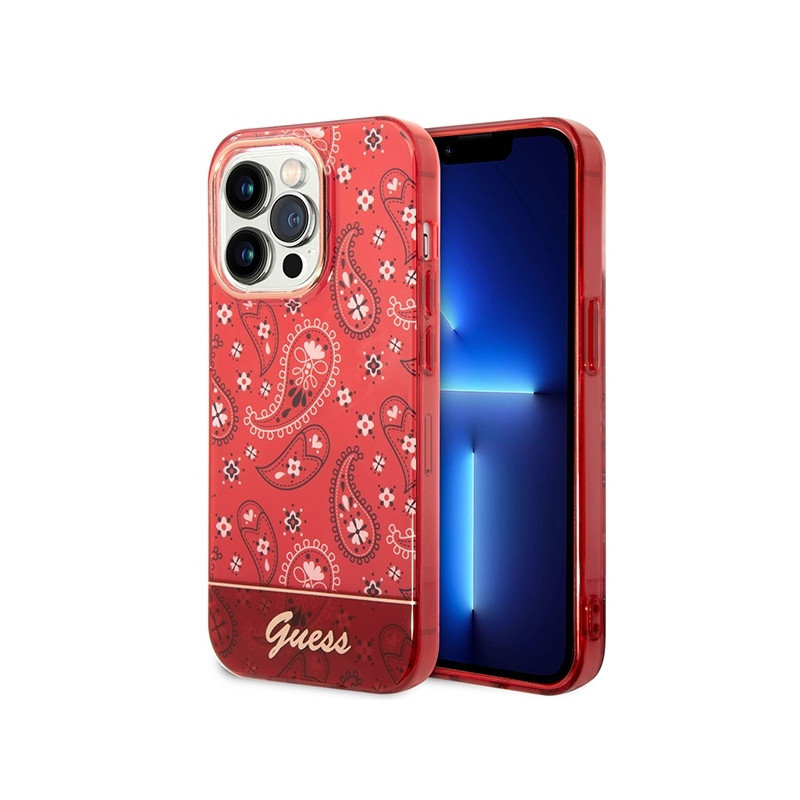 Guess Bandana Paisley dėklas, skirtas iPhone 14 Pro Max - raudonas