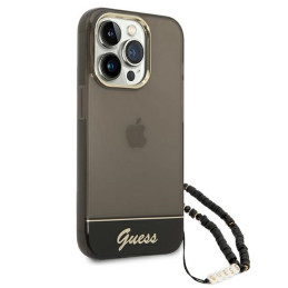 Guess Translucent Pearl Strap dėklas, skirtas iPhone 14 Pro Max - juodas