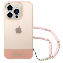 Guess Translucent Pearl Strap dėklas, skirtas iPhone 14 Pro Max - rožinis