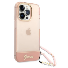 Guess Translucent Pearl Strap dėklas, skirtas iPhone 14 Pro Max - rožinis