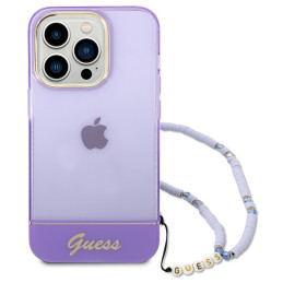 Guess Translucent Pearl Strap dėklas, skirtas iPhone 14 Pro Max - violetinė