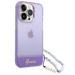 Guess Translucent Pearl Strap dėklas, skirtas iPhone 14 Pro Max - violetinė