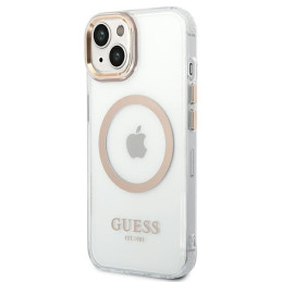Guess Metal Outline MagSafe dėklas iPhone 14 Plus - auksinis