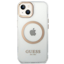 Guess Metal Outline MagSafe dėklas iPhone 14 Plus - auksinis