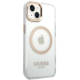 Guess Metal Outline MagSafe dėklas iPhone 14 Plus - auksinis
