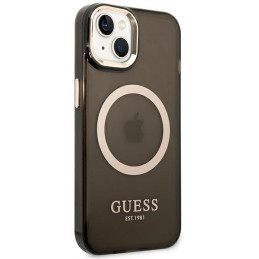 Guess Gold Outline permatomas MagSafe dėklas iPhone 14 - juodas